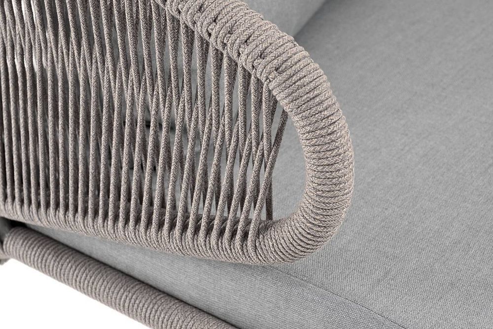 "Милан" диван 2-местный плетеный из роупа, каркас алюминий светло-серый (RAL7035) муар, роуп серый меланж круглый, ткань светло-серая