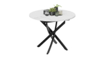 Стол кухонный обеденный круглый раздвижной Черный муар/Стекло глянцевое белое 100(132)х75х75 см