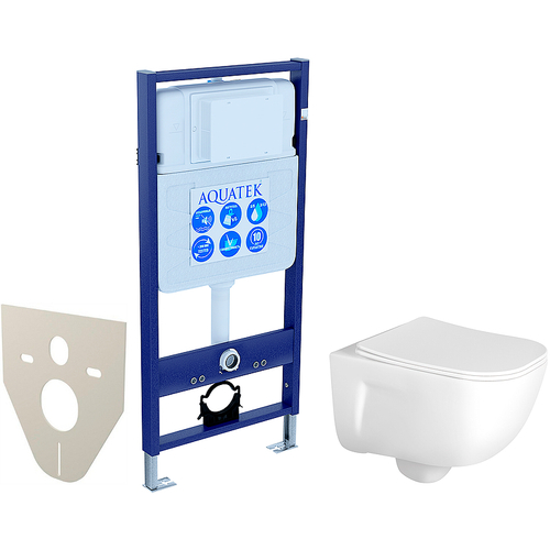 Комплект унитаза с инсталляцией Aquatek Set Aquatek Дива 4в1 с сиденьем Микролифт и клавишей смыва Хром глянцевый