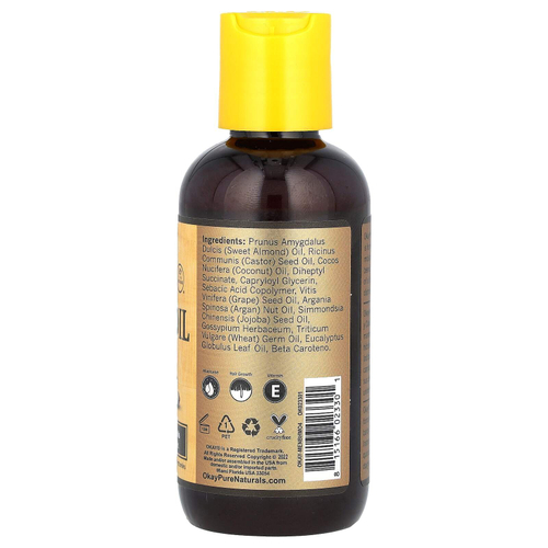 Okay Pure Naturals, касторовое масло, для волос и бороды, для мужчин, 118 мл (4 унции)
