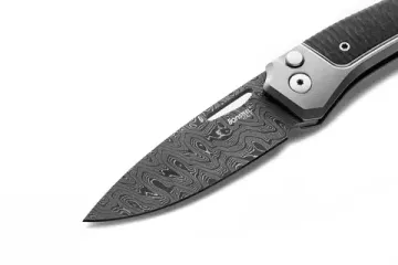 Нож складной Lion Steel Twain Damascus TW D GY - дамасская сталь, синий титан на рукояти