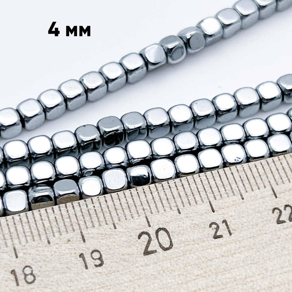 Гематит (имитация), цвет серебристый, размер около 3,8*4 мм, цена за 51-52 шт (1/2 нити)