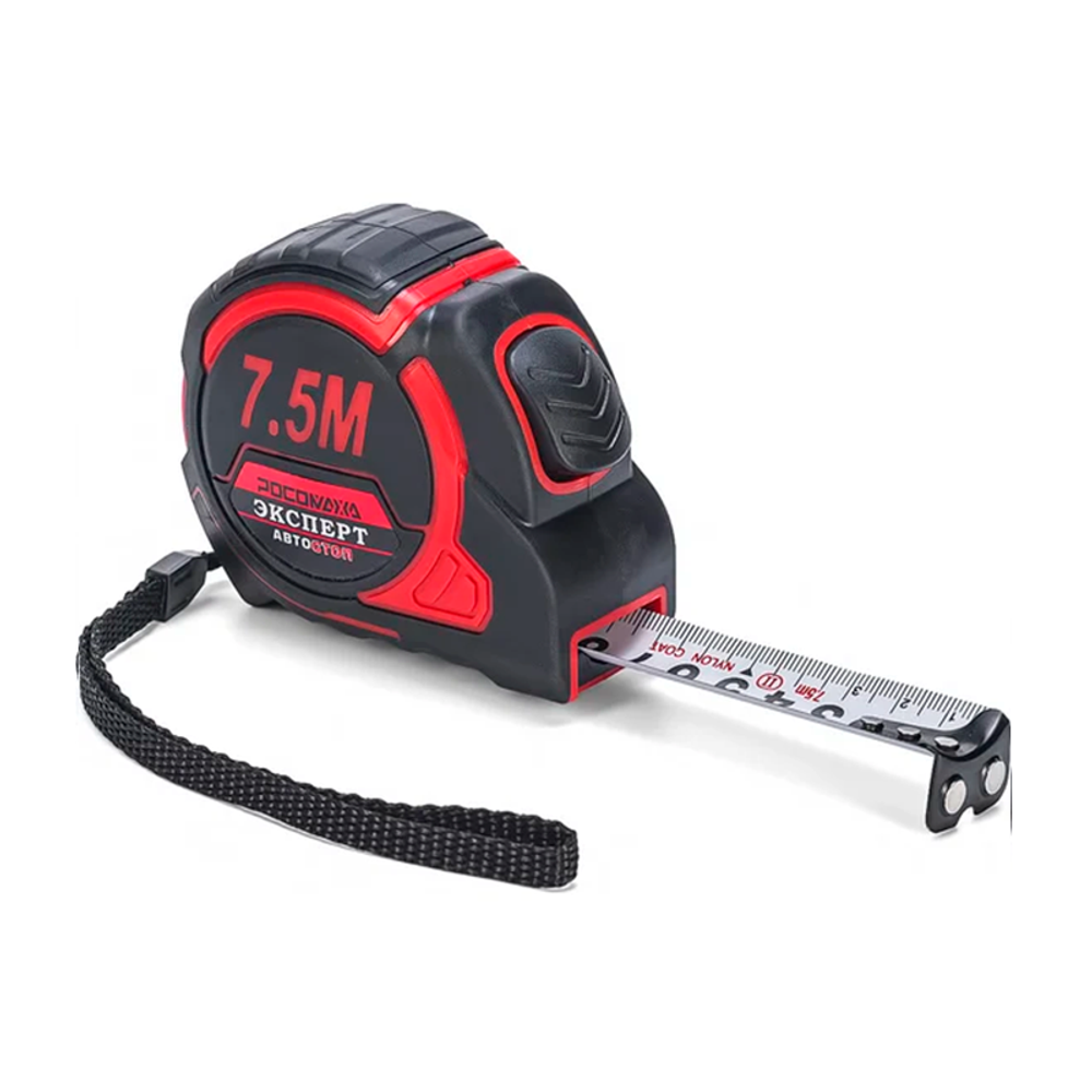 Рулетка в обр.корпусе ЭКСПЕРТ с функцией автостоп, нейлон.покрытием и магнитом (7,5 м; 25 мм) "РОСОМАХА" (603725)