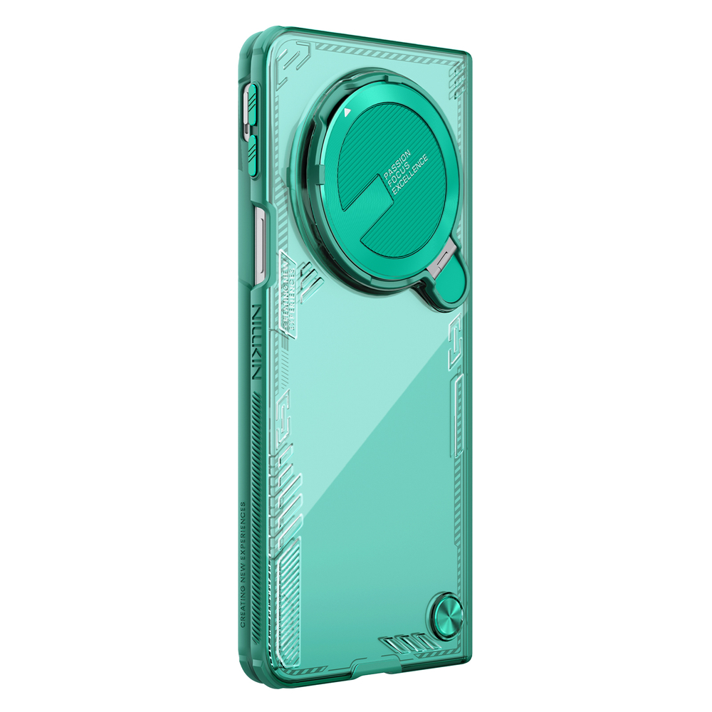 Чехол прозрачный зеленого цвета от Nillkin с металлической откидной крышкой на OPPO Find N5, серия Iceblade Fold Case