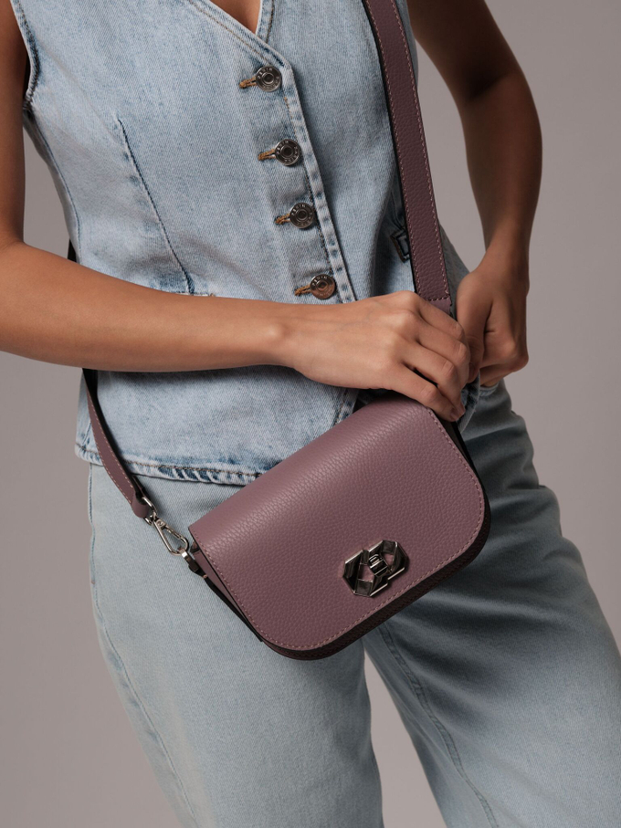 Сумка кожаная на плечо кросс-боди пастельно-лиловая