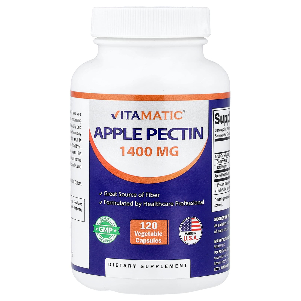 Vitamatic, яблочный пектин, 120 вегетарианских капсул (700 мг в 1 капсуле)
