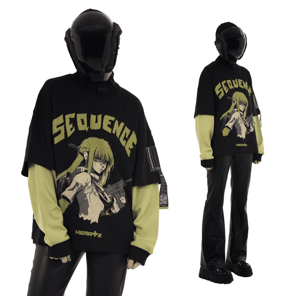 Лонгслив Heartz Sequence Black/sage Color-block Kimono черный