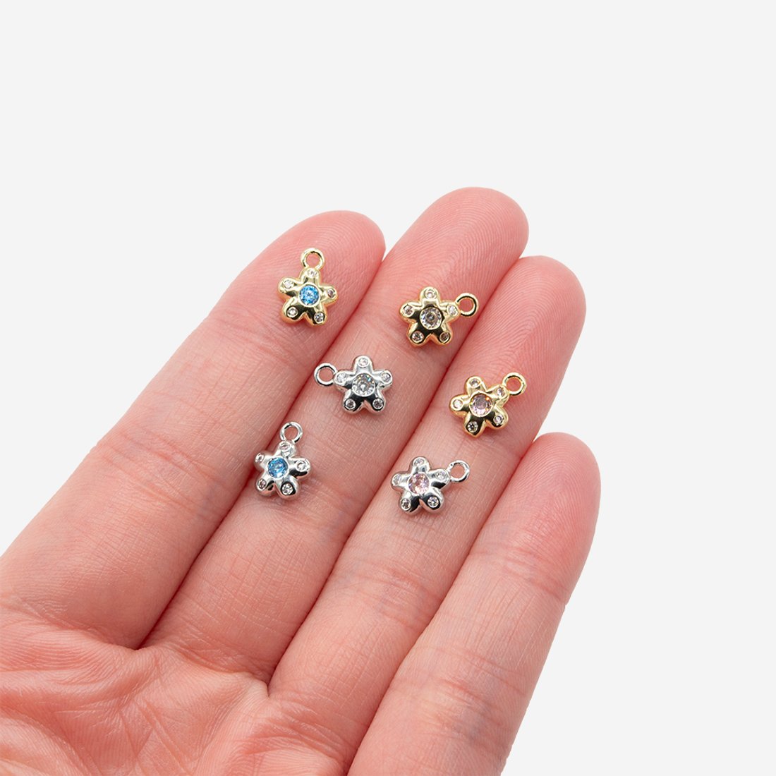 Подвеска "Цветочек" 9,5*7,5мм, розовые и прозрачные фианиты, позолота