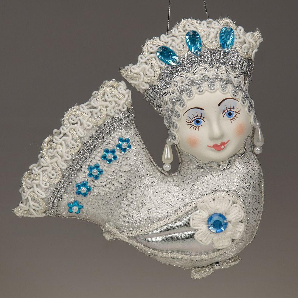 Ёлочная игрушка Птица Гамаюн серебристая