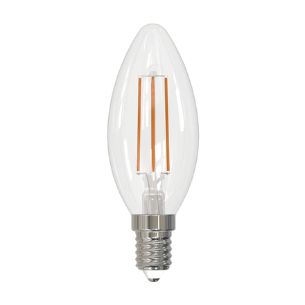 LED-C35-7W-3000K-E14-CL-SLF Лампа светодиодная. Форма свеча. прозрачная. Теплый белый свет 3000K. ТМ Volpe