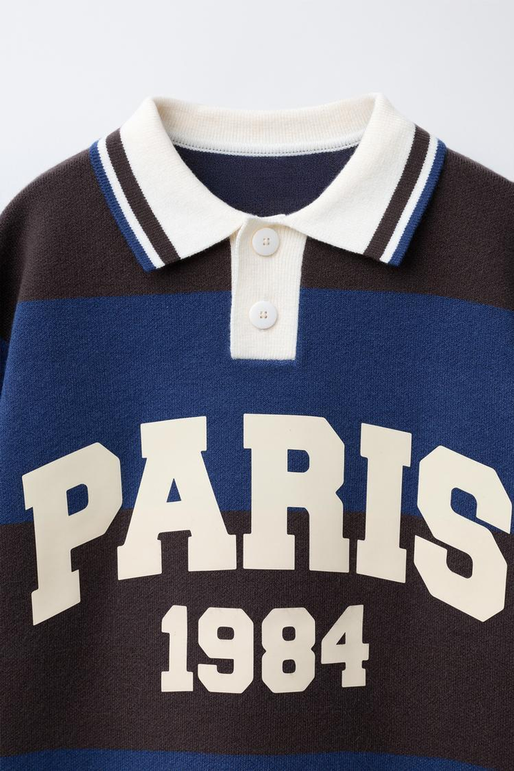 ZARA ВЯЗАНЫЙ ПОЛО В ПОЛОСКУ С ПРИНТОМ, КОРИЧНЕВО-СИНИЙ