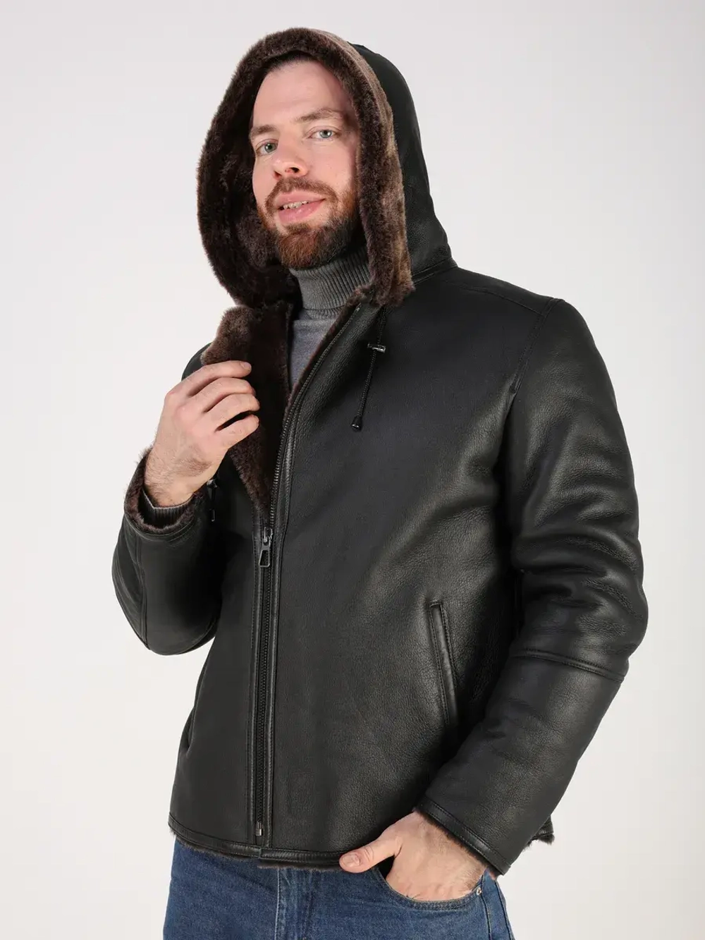 Дубленка зимняя куртка натуральная с капюшоном косуха