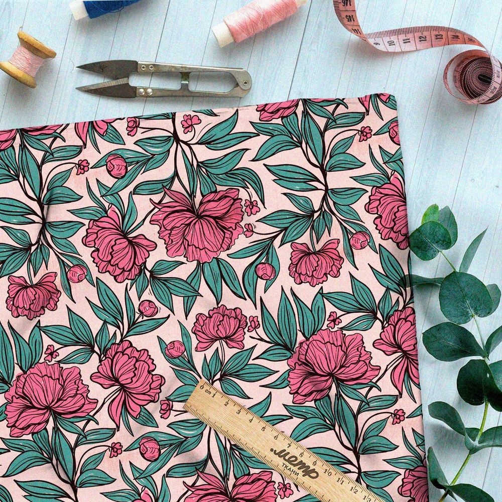 Ткань поплин аленький цветочек на розовом фоне