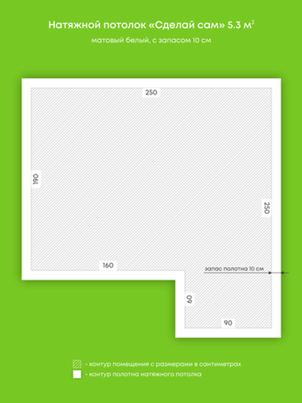 Натяжные потолки 5.3 м2, 13 м2, 0.3 м2