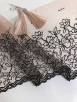 Тесьма сетка с вышивкой, беж/черный, 23см