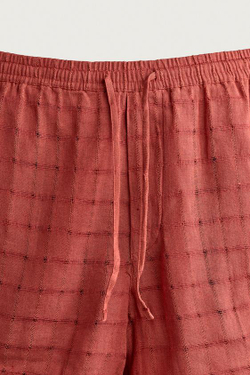 ZARA ШОРТЫ ИЗ ЖАККАРДА В КЛЕТКУ ИЗ ЛЬНА И ХЛОПКА, ЧЕРЕПИЧНЫЙ