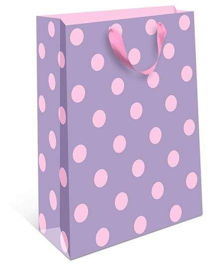 Пакет подарочный, Розовые точки, Сиреневый, 22*18*10 см, 1 шт.