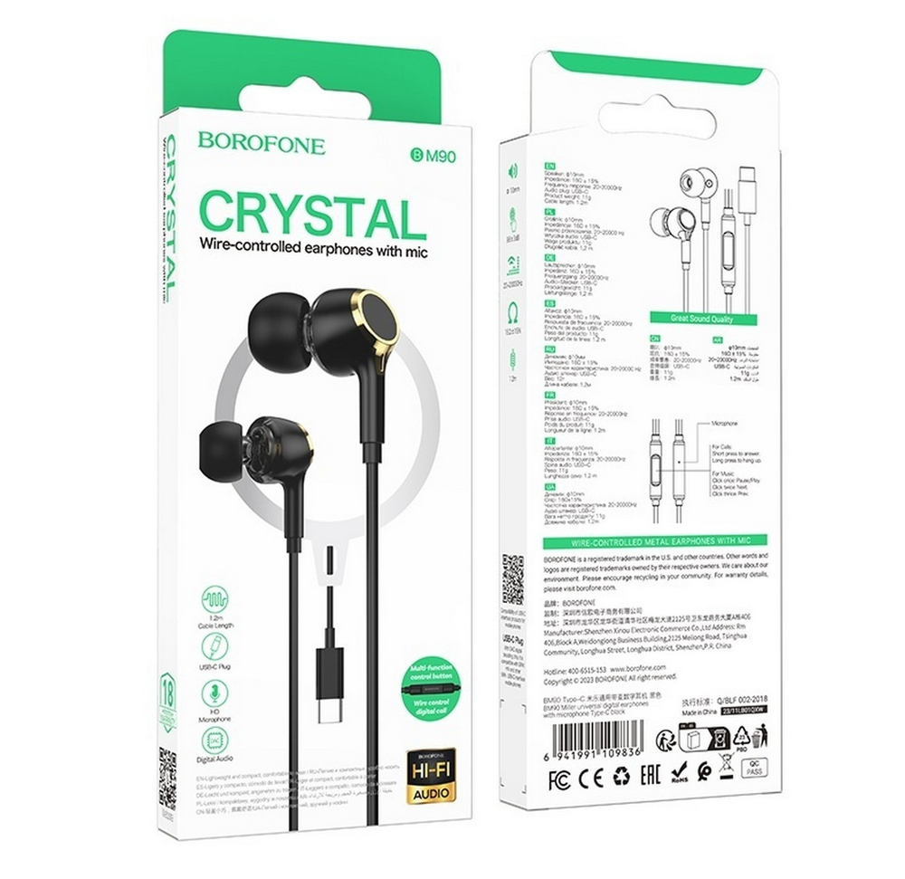 Наушники проводные Type-C -1.2м. с микрофоном Borofone BM90