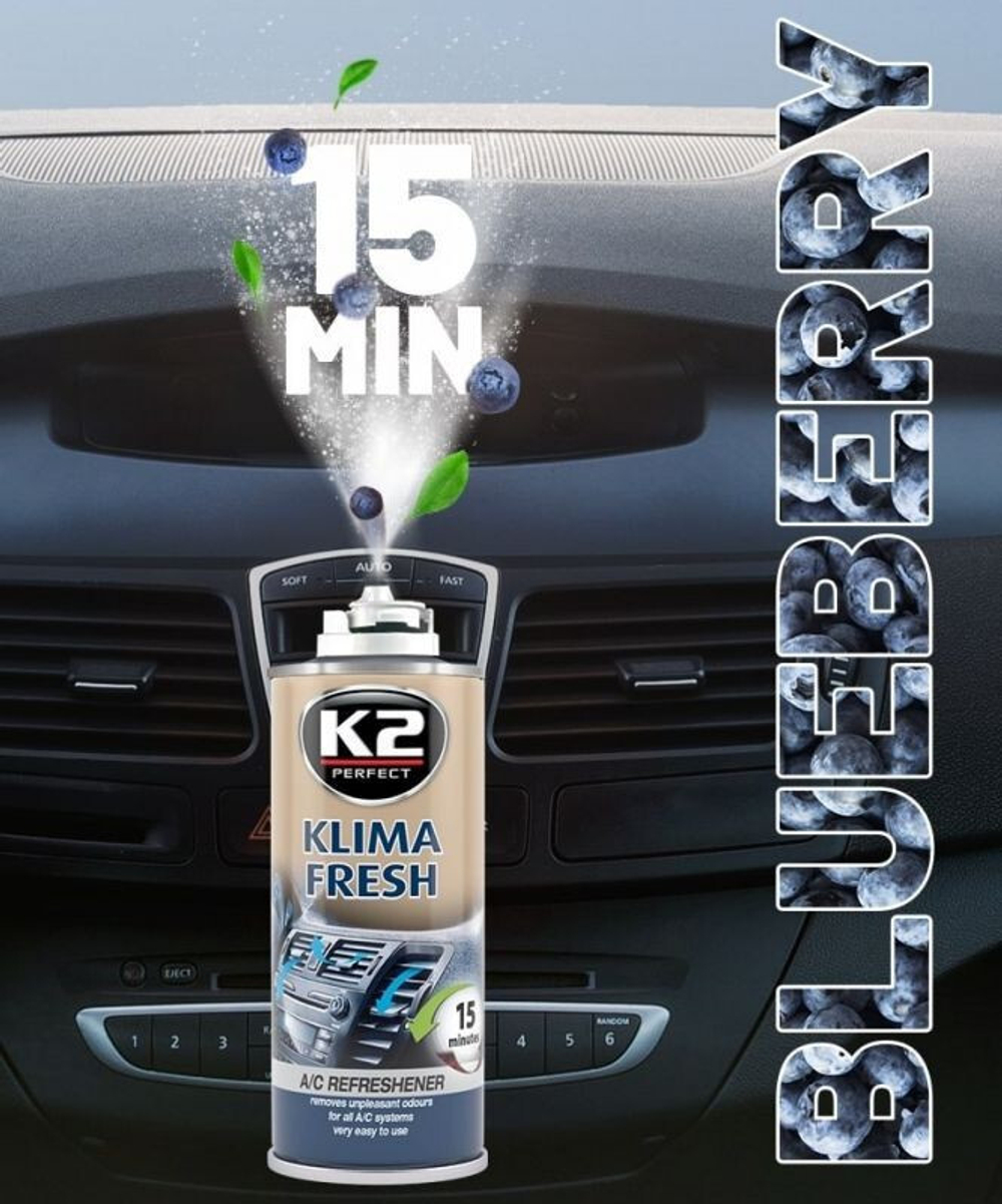 ОСВЕЖИТЕЛЬ СИСТЕМЫ КОНДИЦИОНИРОВАНИЯ "K2" KLIMA FRESH BLUEBERRY 150M