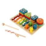 Развивающая игрушка 3 в 1 деревянная (сортер, металлофон, рыбалка с пчелками), коробка C-41637