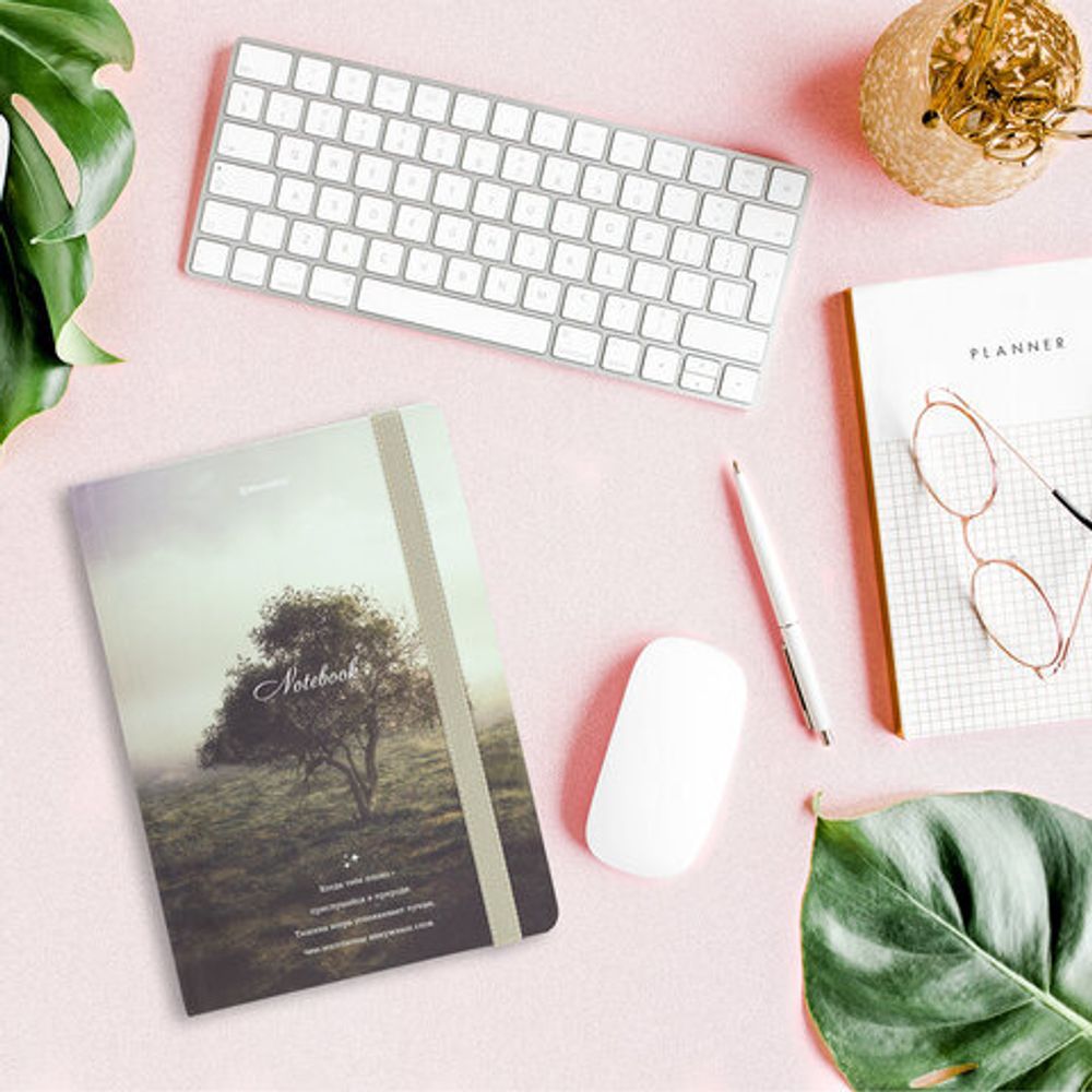 Блокнот с резинкой в клетку 96 л., А5 145х203 мм, твердая обложка, BRAUBERG, "Nature", 115534