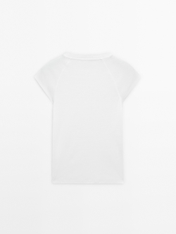 Massimo Dutti Хлопковая футболка с короткими рукавами, белый