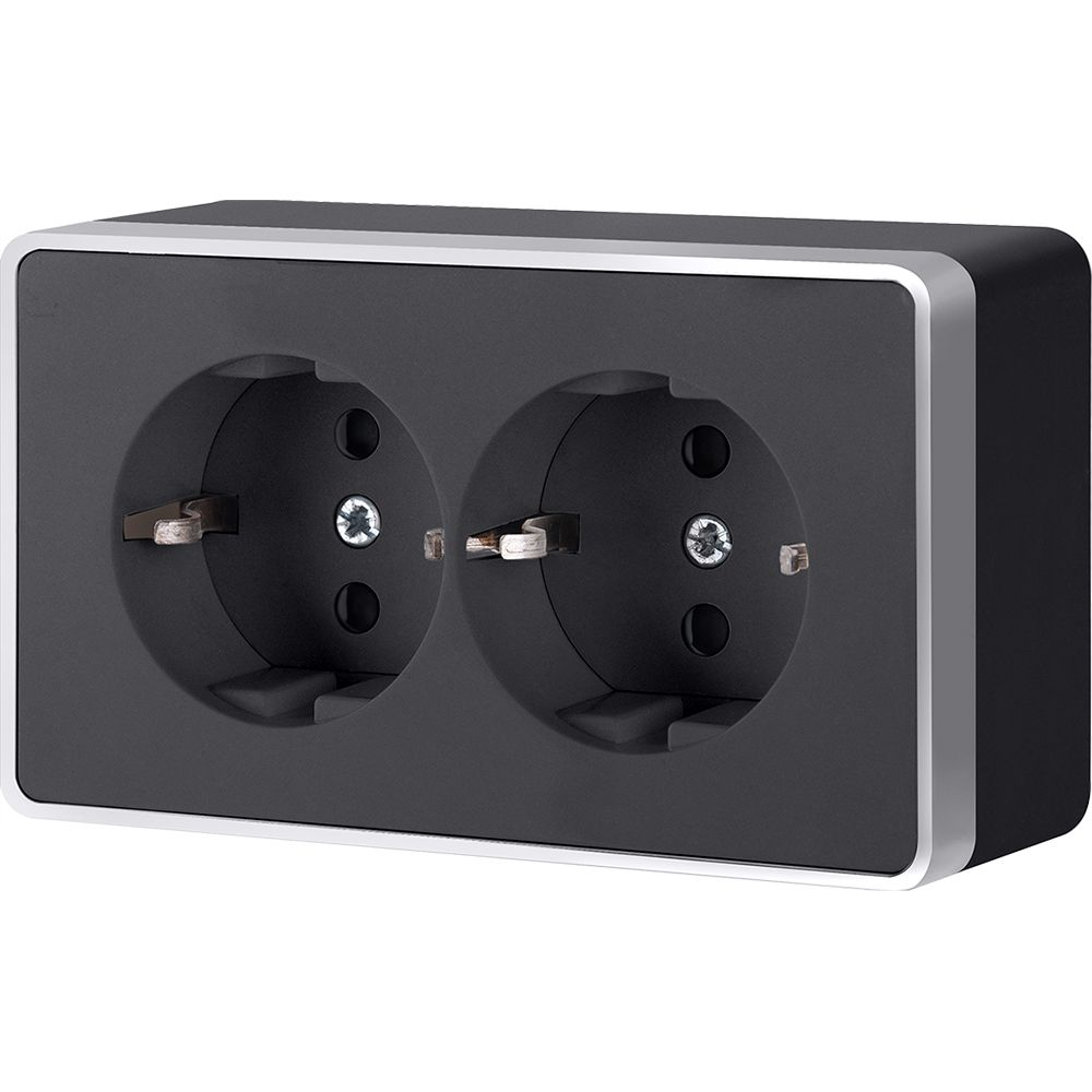 Розетка двойная с заземлением Gallant черный с серебром W5072134 W5072134