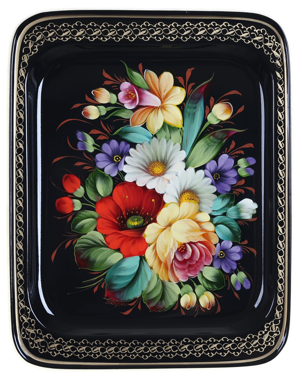 Жостовский поднос декоративный, размер 33х26 см (A13), металлический