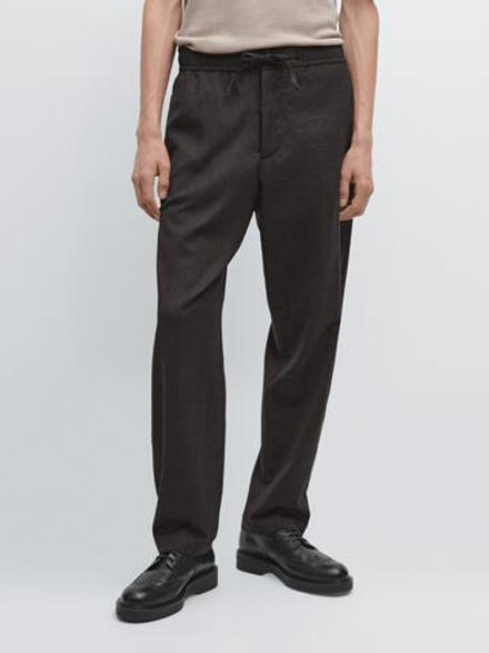 Massimo Dutti Брюки из шерстяной смеси с узором «гусиная лапка», коричневый