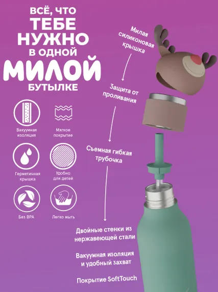 Бутылка для холодных и горячих напитков Asobu Bestie 460 мл, олень