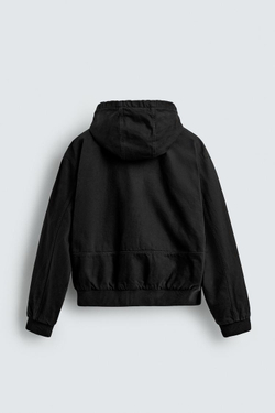 ZARA СТЕГАНАЯ КУРТКА С КАПЮШОНОМ, ЧЕРНЫЙ