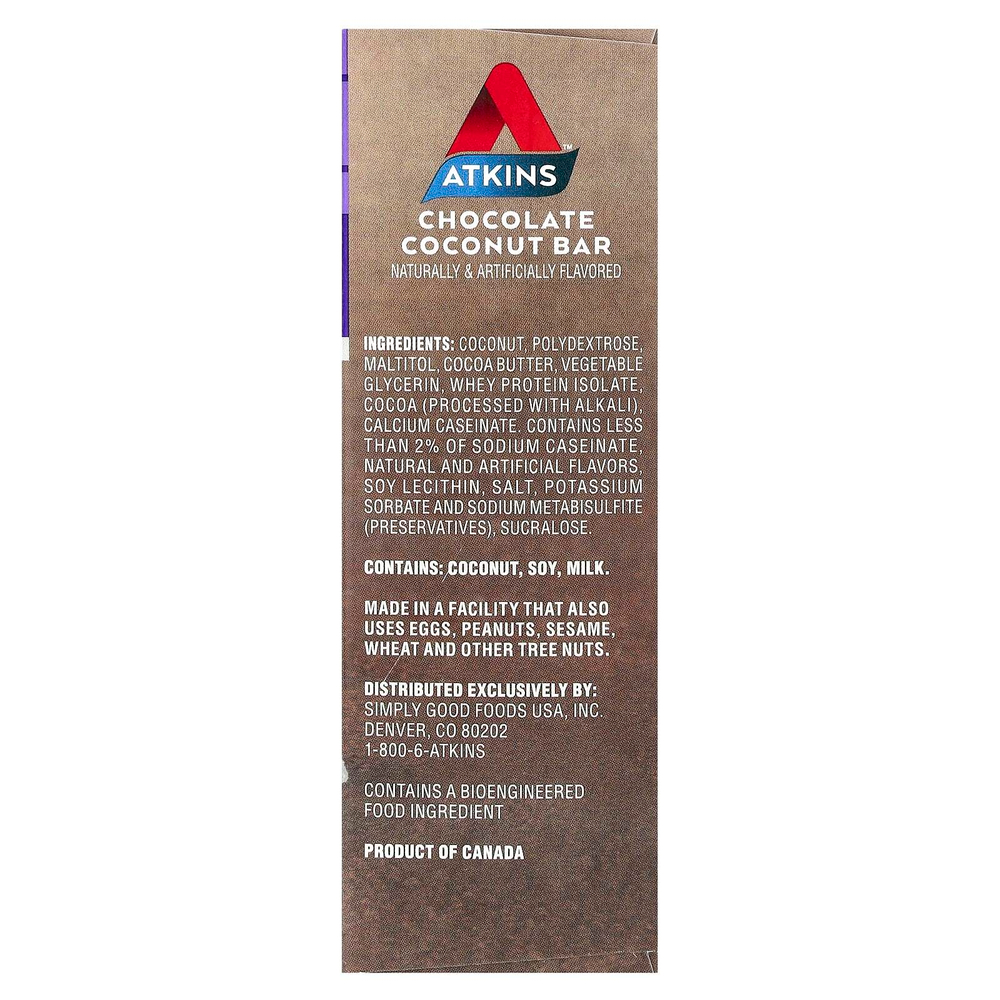 Atkins, Endulge ™, Treat, шоколадно-кокосовый батончик, 5 батончиков, 40 г (1,41 унции)