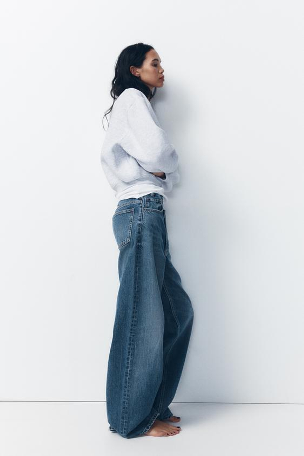 ZARA ДЖИНСЫ НА ЗАПÁХЕ С ШИРОКИМИ ШТАНИНАМИ И ВЫСОКОЙ ПОСАДКОЙ, МОРСКОЙ СИНИЙ