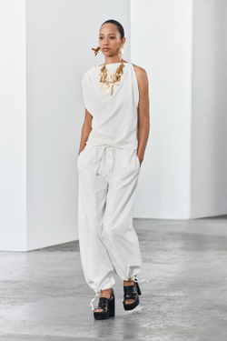 ZARA ТОП АСИММЕТРИЧНОГО КРОЯ В СТИЛЕ РУСТИК, ЖЕЛТОВАТО-БЕЛЫЙ