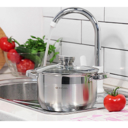 Кастрюля нерж, 3.9 л, с крыш, Daniks, Стандарт-PR, SD-20-2, индукц