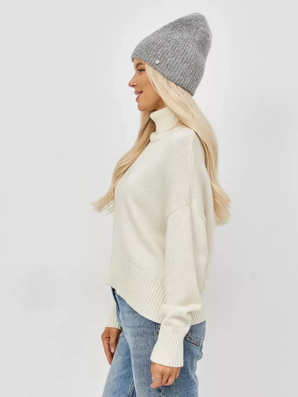 Шапка бини вязаная двойная без отворота