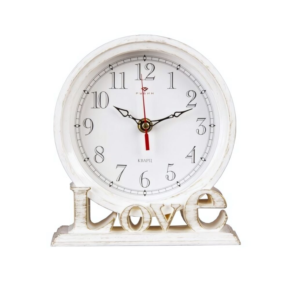 1916-002 Часы настольные 19х17 см, корпус белый с золотом &quot;Классика&quot; &quot;Рубин&quot;