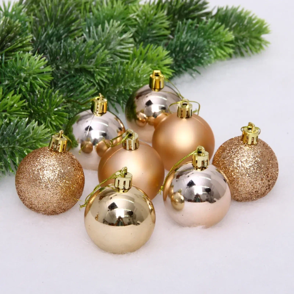 Новогодние шары 5 см (набор 24 шт) «Микс фактур», шампань