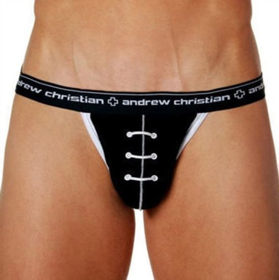 Мужские трусы джоки Andrew Christian Black Football Jockstrap AC02