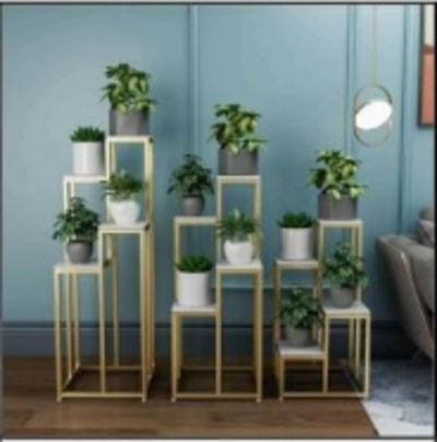 Этажерка для цветов металл. 4-х ярусная. Золотистая. 40х40х123см