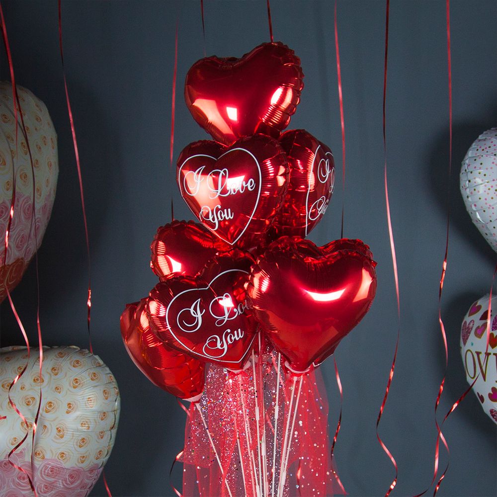 Шар (9"/23 см) Мини-сердце, Я Люблю Тебя, Красный