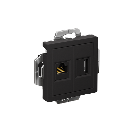 Розетка 2-м СП AtlasDesign HDMI + RJ45 кат.5E механизм карбон SE ATN001082
