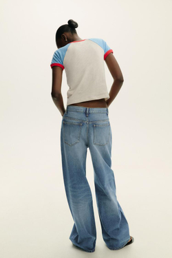 ZARA ФУТБОЛКА С НАДПИСЬЮ В РУБЧИК, ЭКРЮ/СИНИЙ