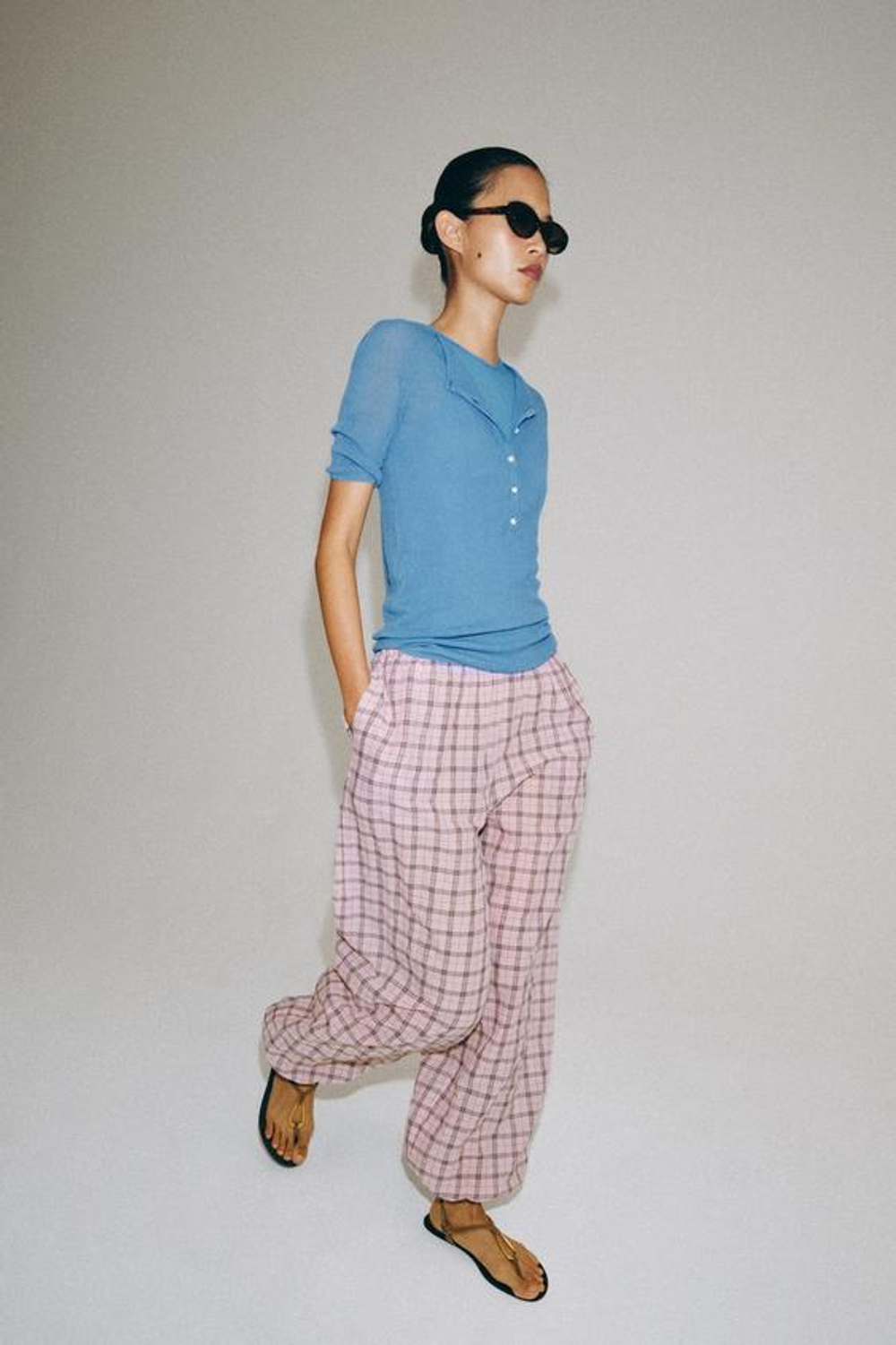 ZARA БРЮКИ-ШАРЫ В КЛЕТКУ — ZW COLLECTION, РОЗОВЫЙ