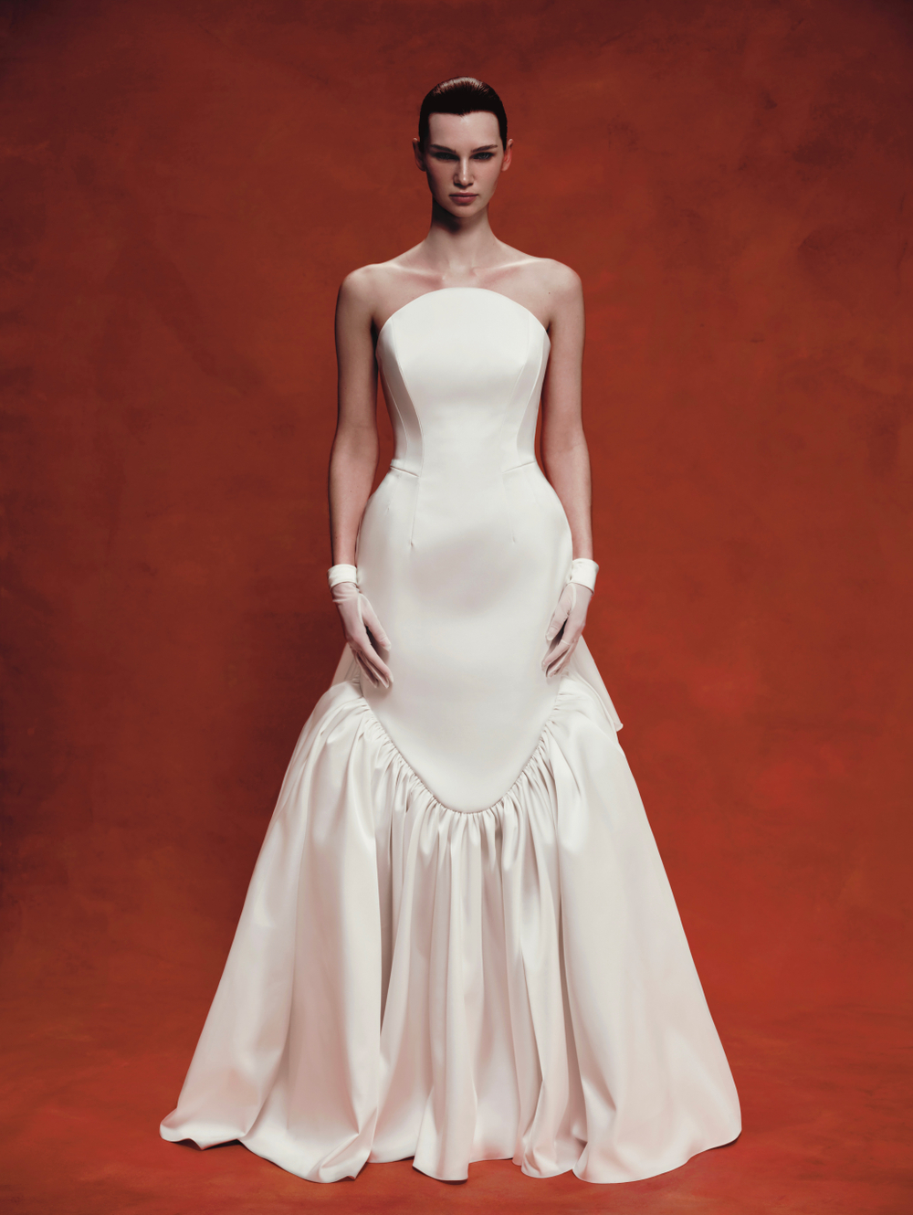 Корсетное платье макси из вискозы и шелка с оборками