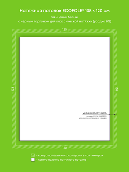 Глянцевый натяжной потолок 1.7 м2