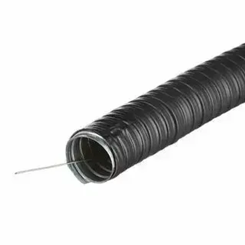 Металлорукав 15мм в ПВХ (20м) с проволокой для протяжки - защита кабеля в стенах, полу, на улице. Оцинкованная сталь.