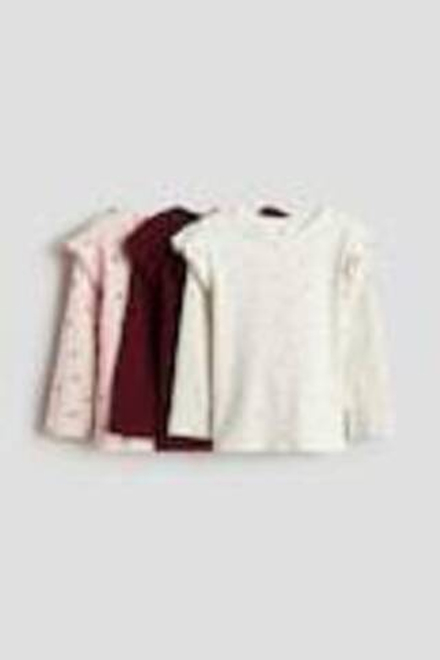 H&M Набор из трех хлопковых футболок с длинным рукавом, светло-розовый