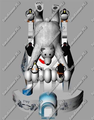 Большой надувной батут-горка "Мишка на севере"