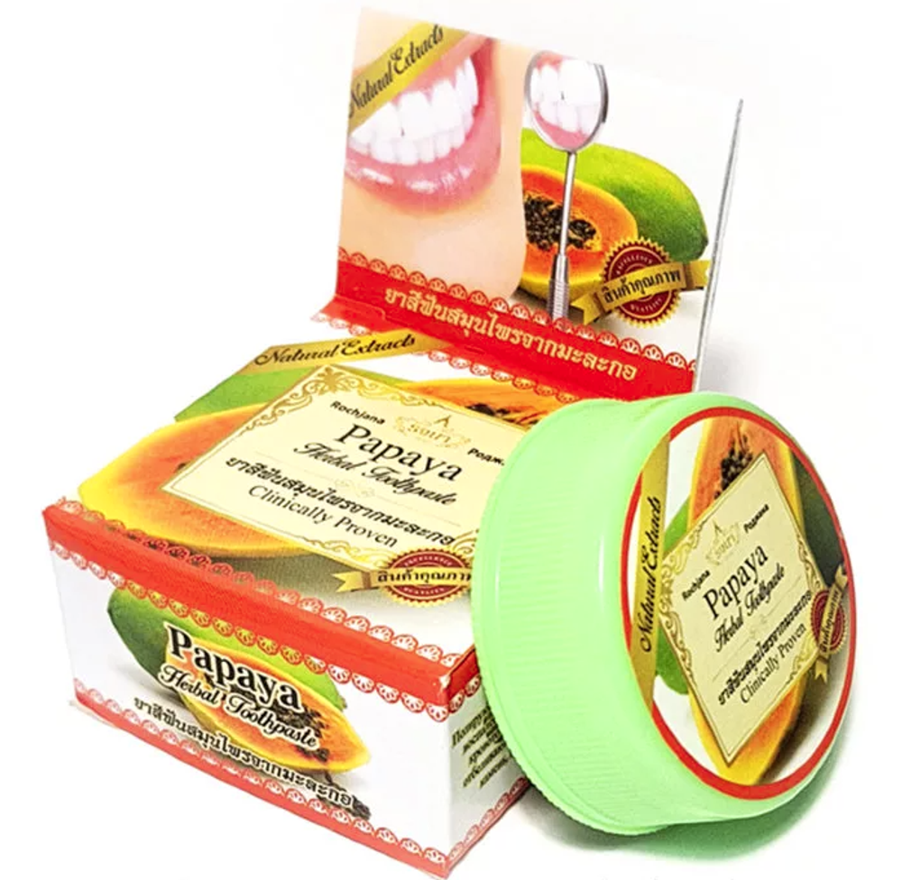 [Rochjana] Papaya Toothpaste - Тайская Травяная Зубная Отбеливающая Паста - Папайя, 30 гр
